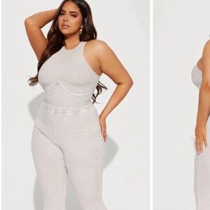 Fashion Nova Light Gray Ribbed Jumpsuit
